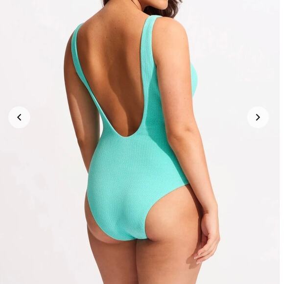 Seafolly NWT Slice Of Splice Deep V Neck One Piece Swimsuit Size 10 - Picture 2 of 10